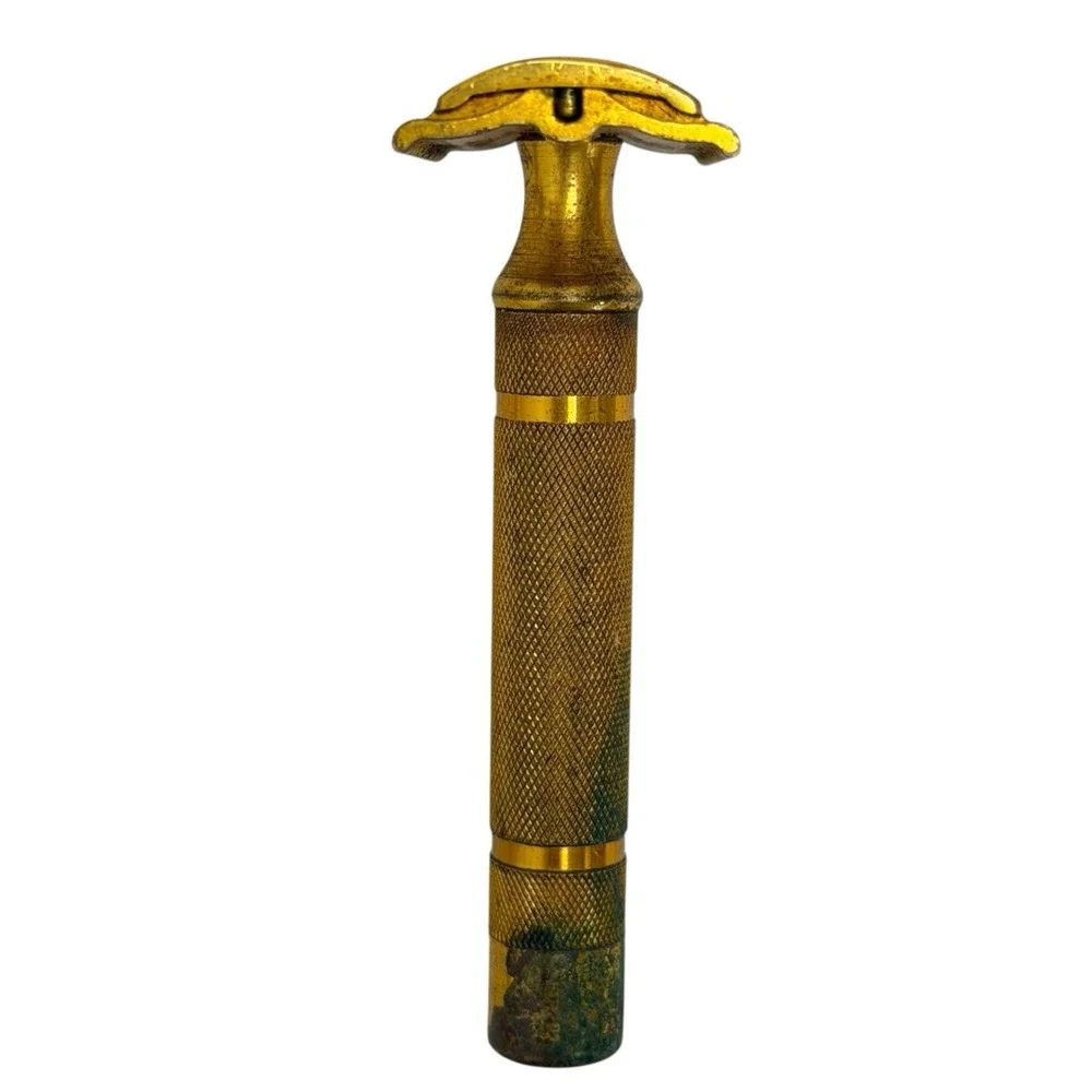 Vintage 1930s Gillette Safety Razor Gold Tone Fat Handle Comb 3-Piece USA